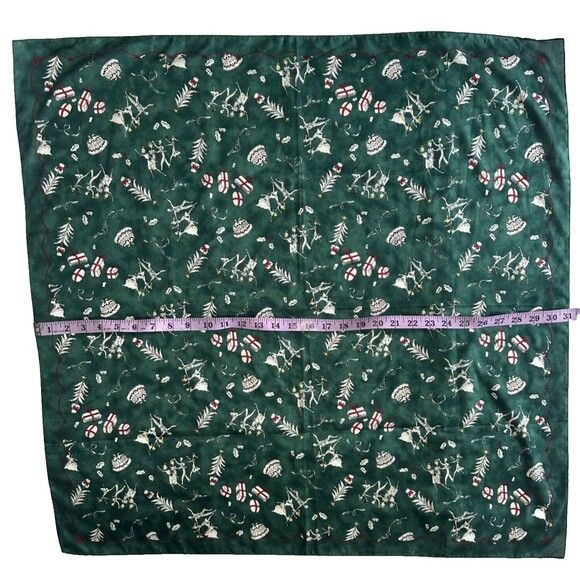 Old Navy Old Fashioned Vintage Style Christmas Holiday Square Satin Scarf Green - Picture 3 of 9